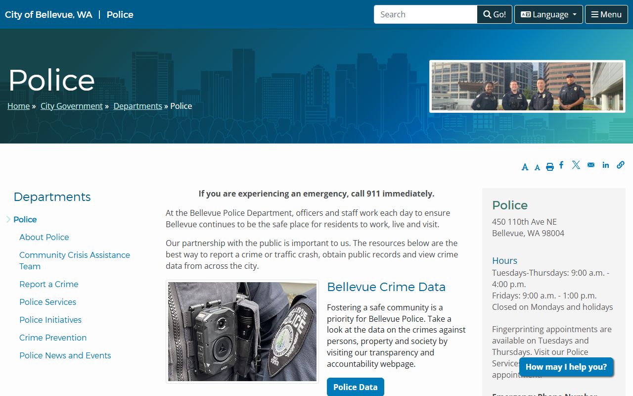 Bellevue background check police department records unit official website