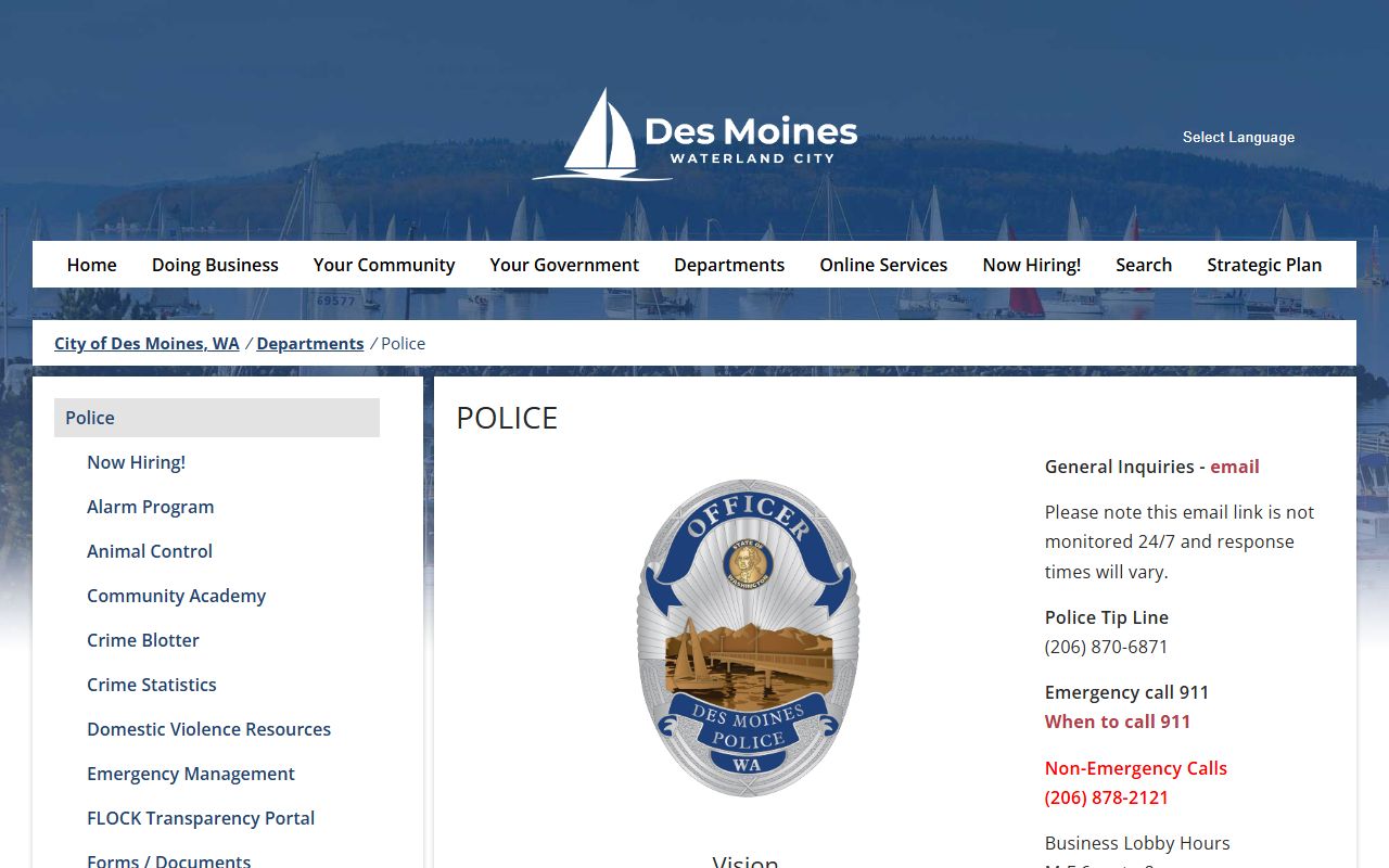 Des Moines Police Department website for background check and records requests