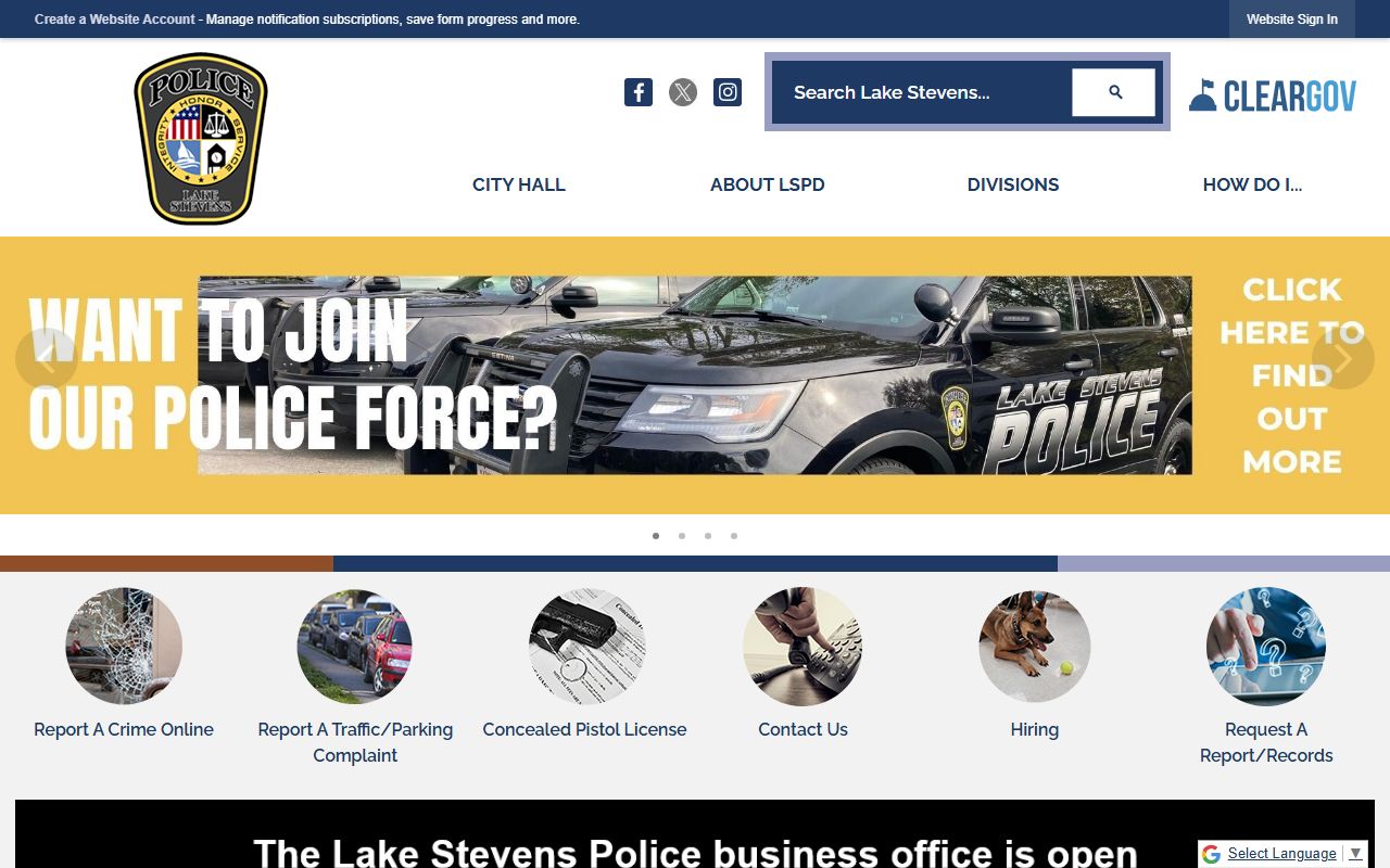 Lake Stevens Police Department for background check and public records