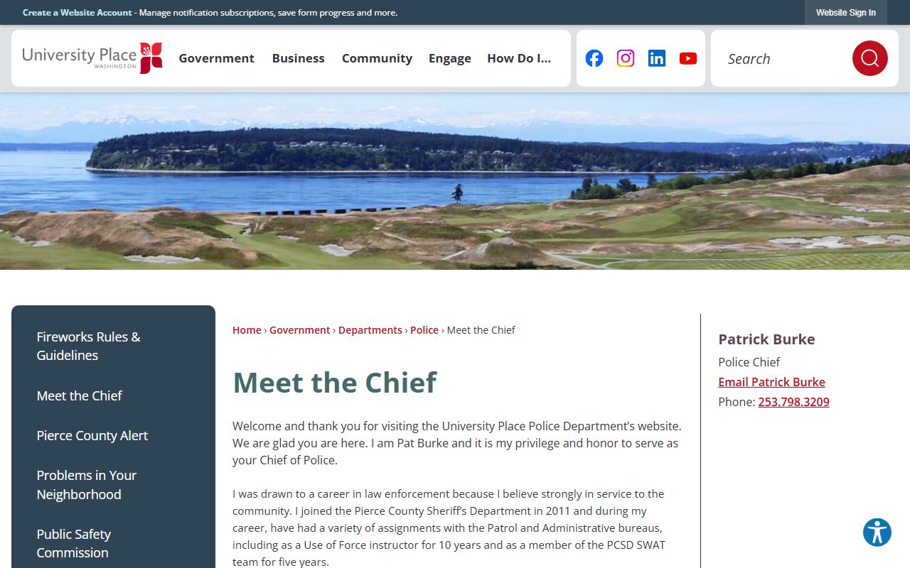 University Place City Clerk records request page for public records and background check document access