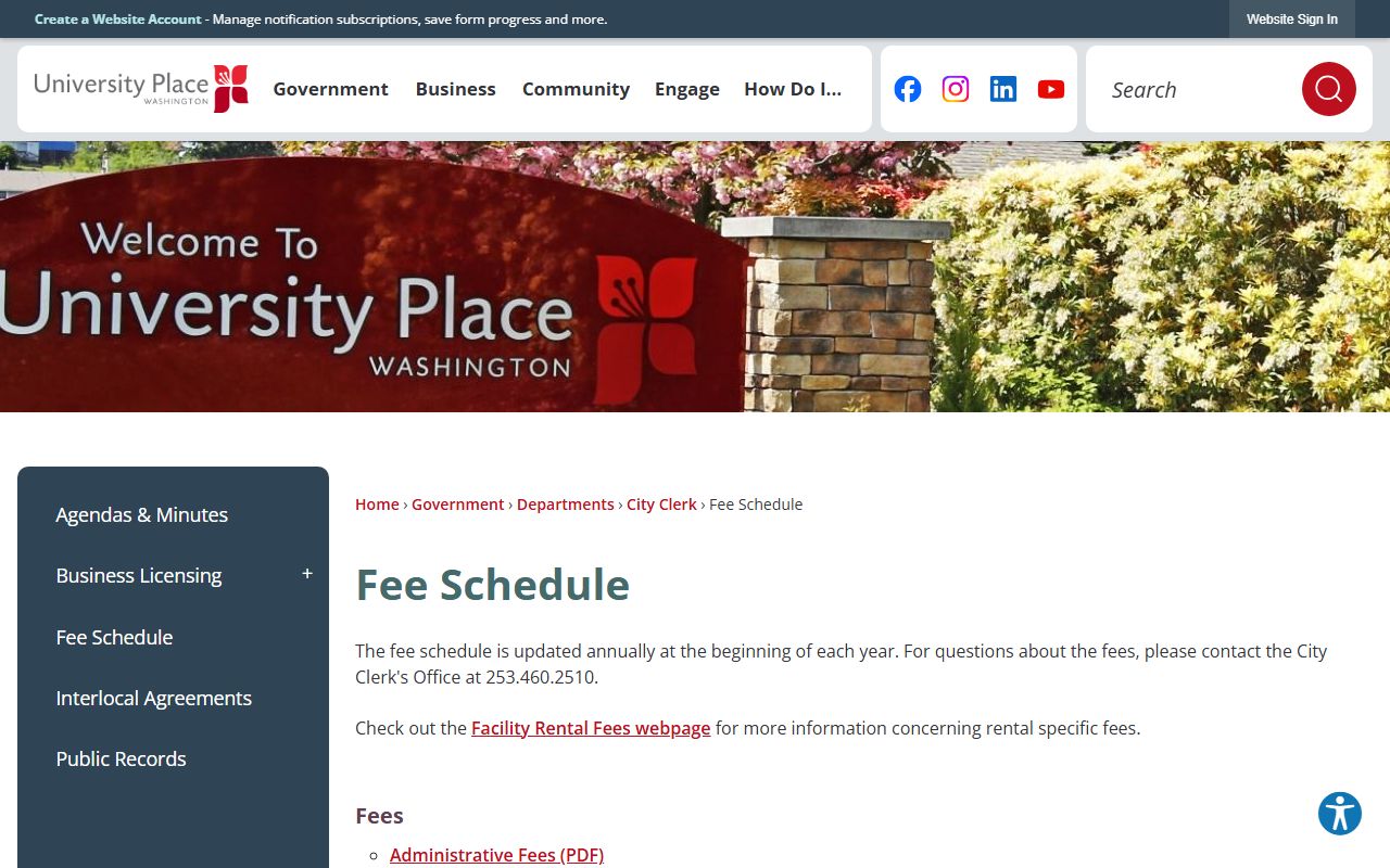 University Place Municipal Court website showing court records access and background check information