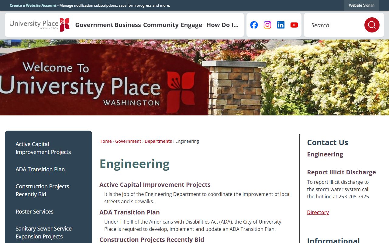 University Place Police Department page showing Pierce County Sheriff contract for University Place background check records