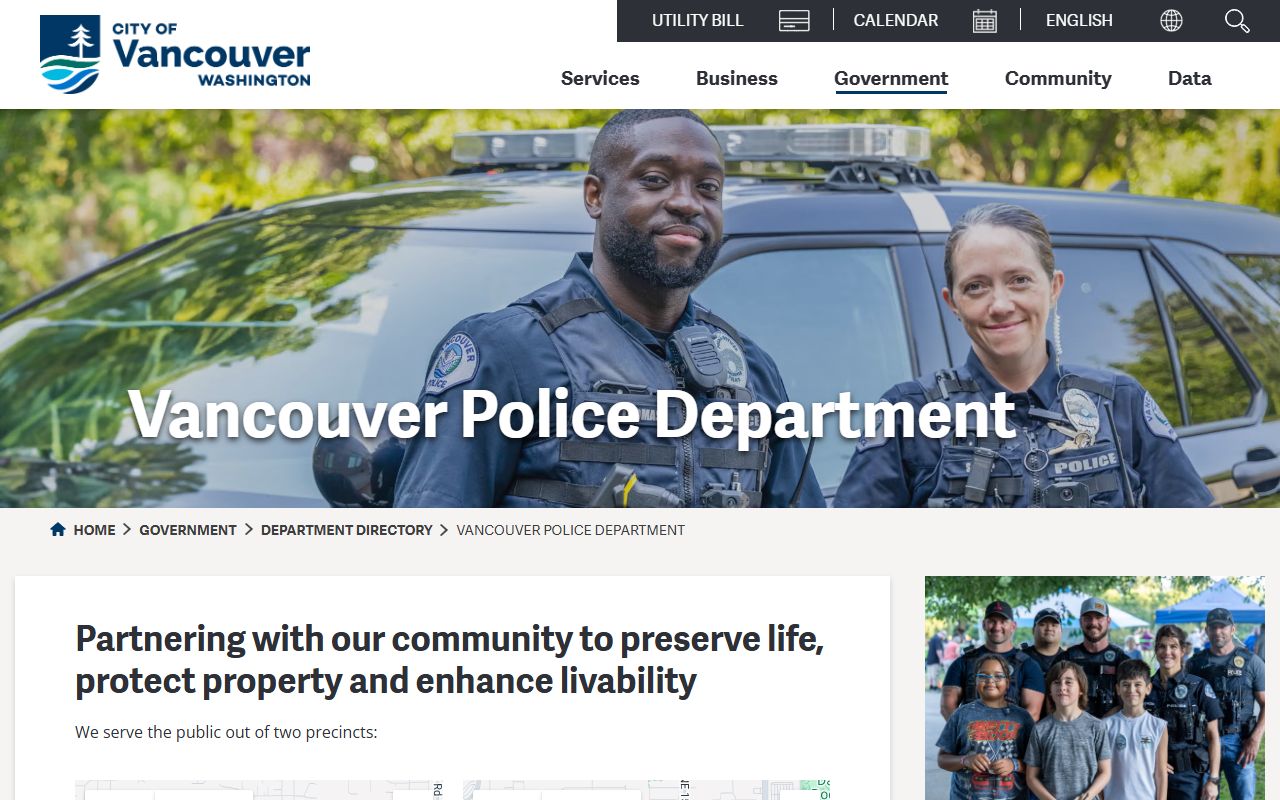 Vancouver Police Department official website for Vancouver Washington background check records and police report access