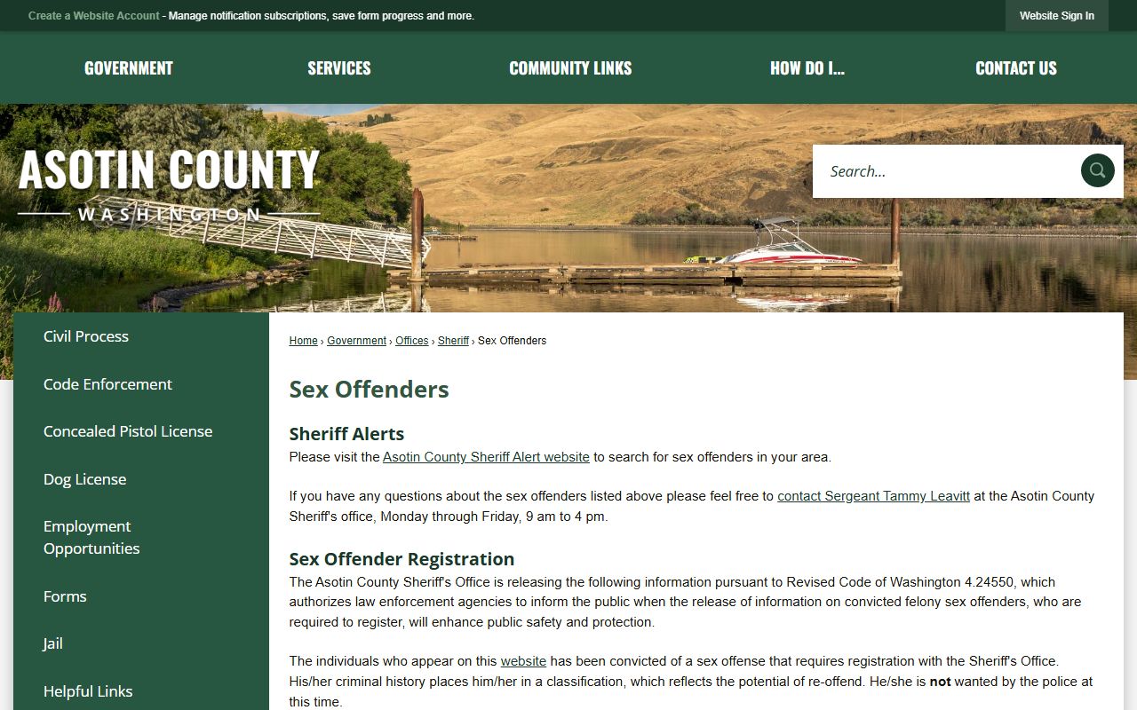 Asotin County Sheriff sex offender registry for public background check