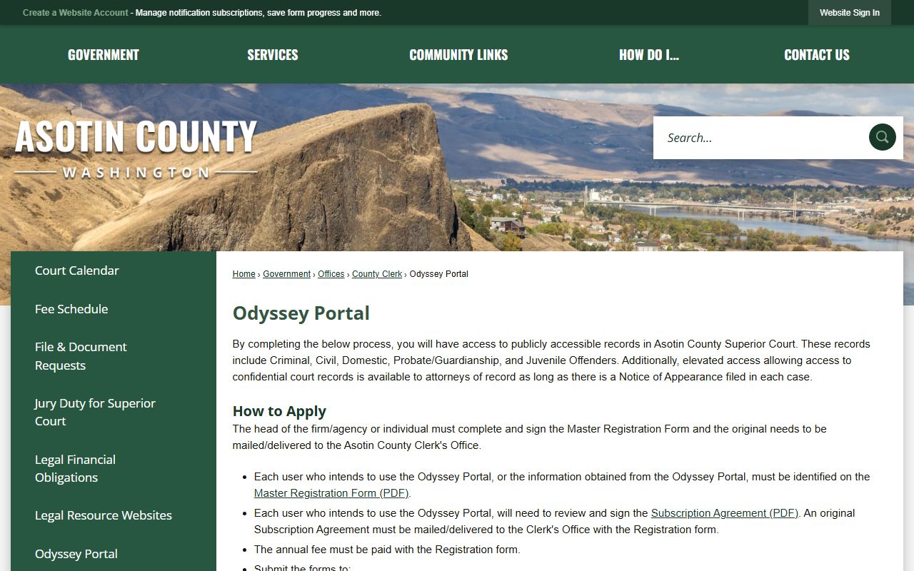 Asotin County Superior Court Odyssey Portal for online records search