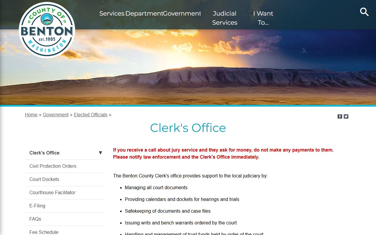 Benton County Clerk of Superior Court for court record background checks