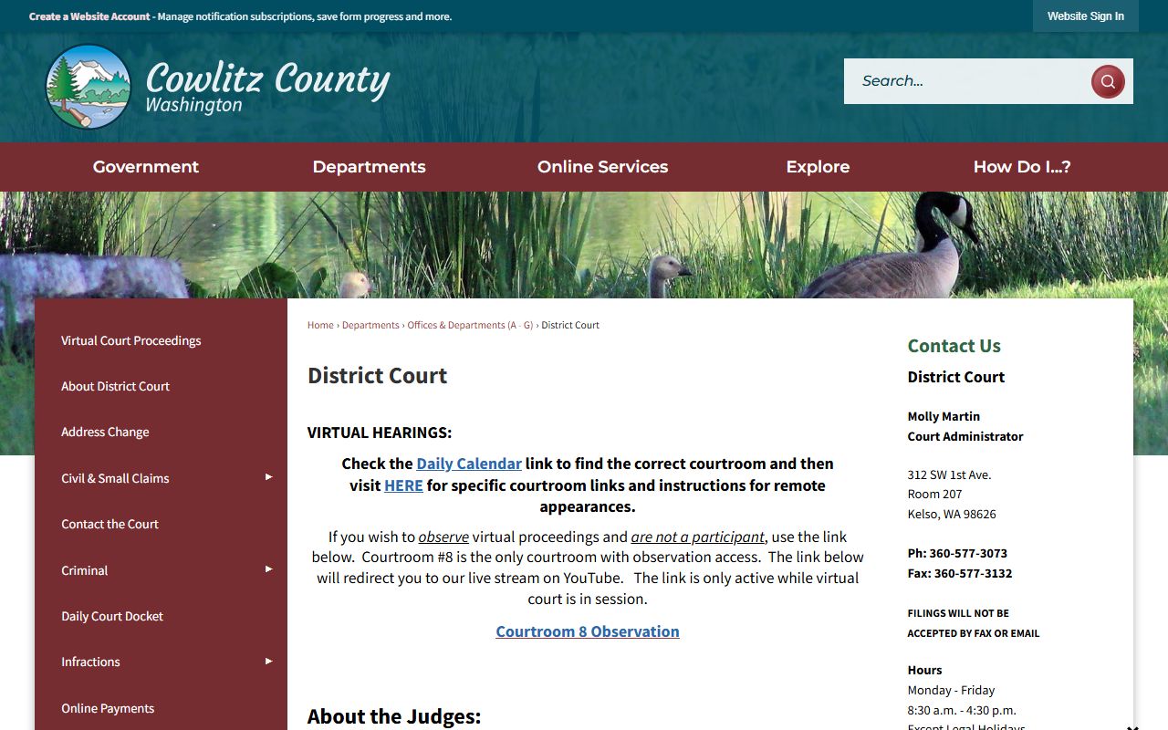Cowlitz County District Court - misdemeanor and criminal background check records