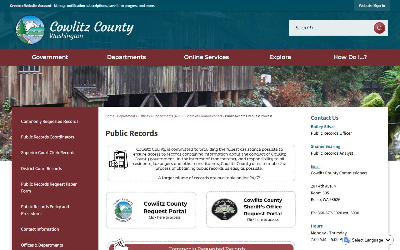 Cowlitz County public records request process - background check documents