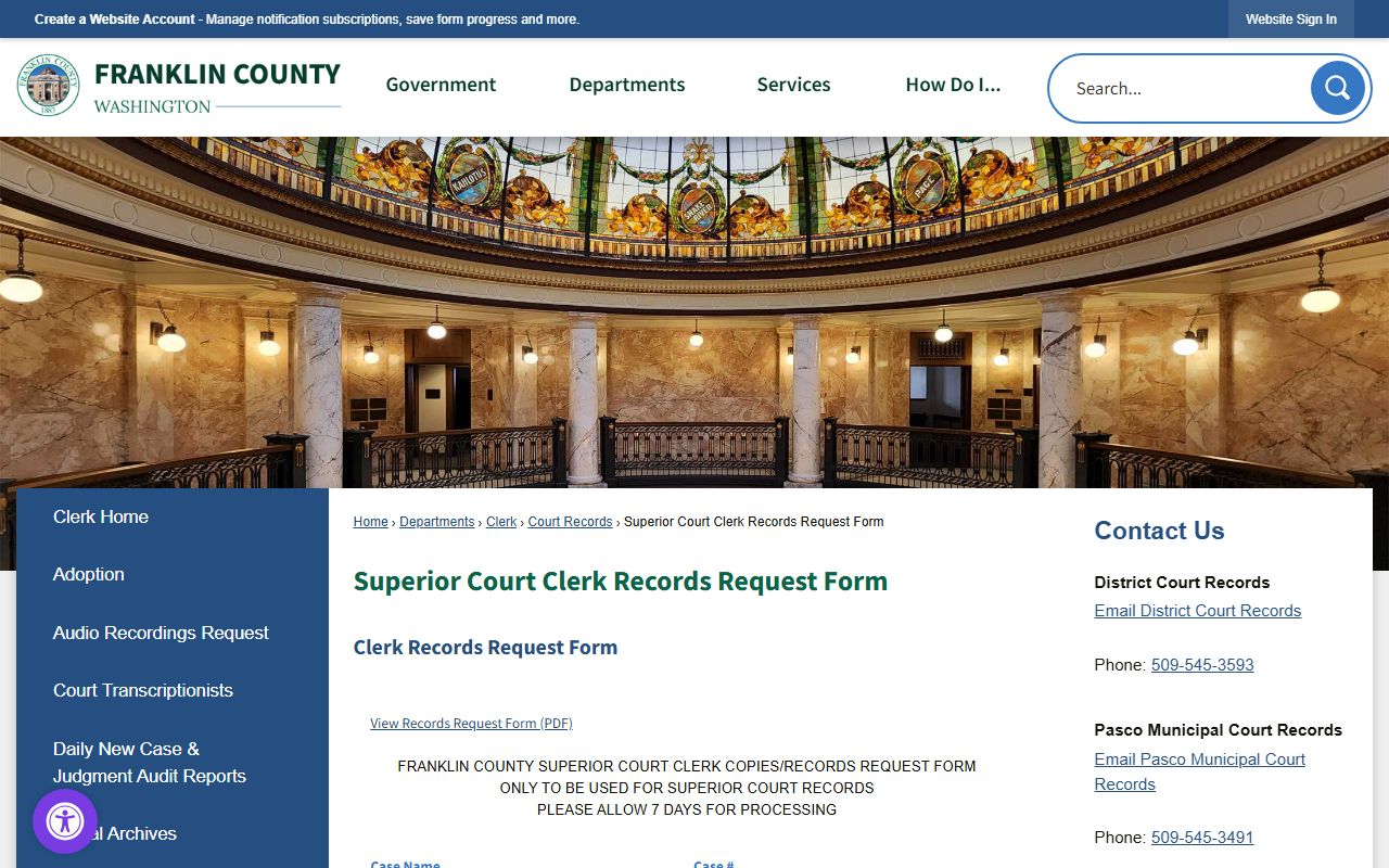 Franklin County Superior Court clerk records request fee schedule