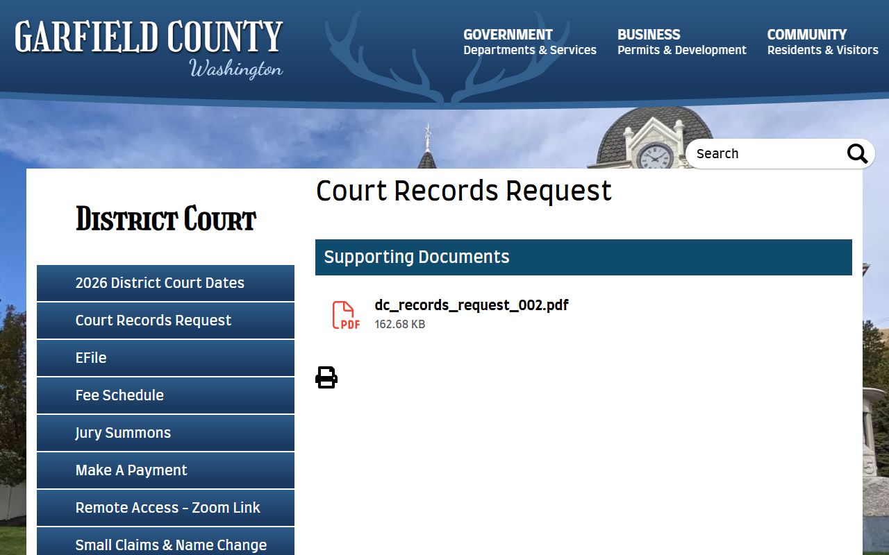 Garfield County District Court background check records request