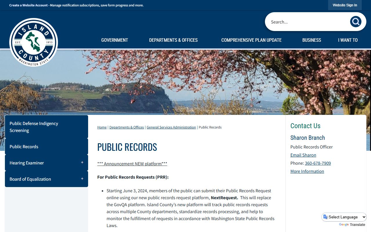 Island County public records NextRequest portal - background check request