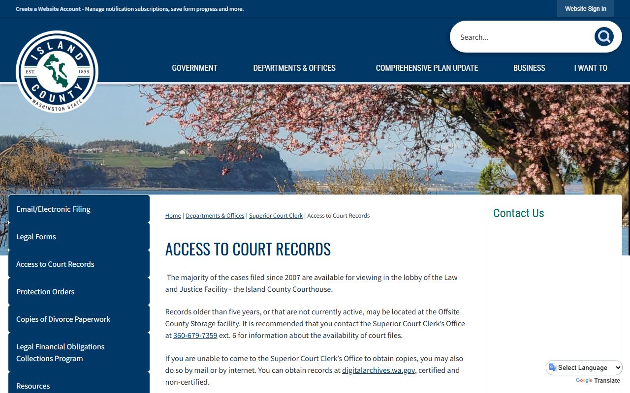 Island County court records access - background check online search