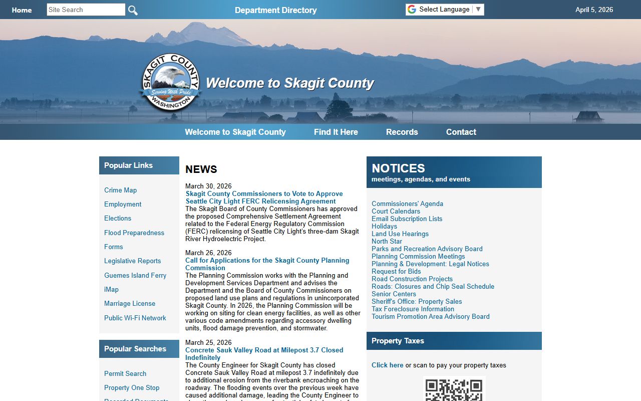 Skagit County government official website for background check and public records