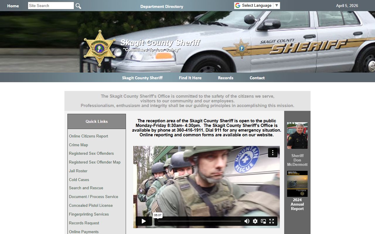 Skagit County Sheriff's Office records and background check services page