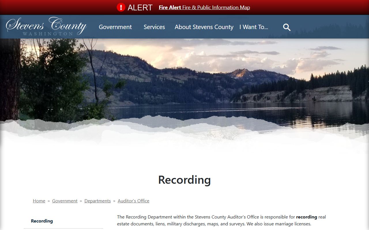 Stevens County Auditor's Office recording division page for public records and background check research