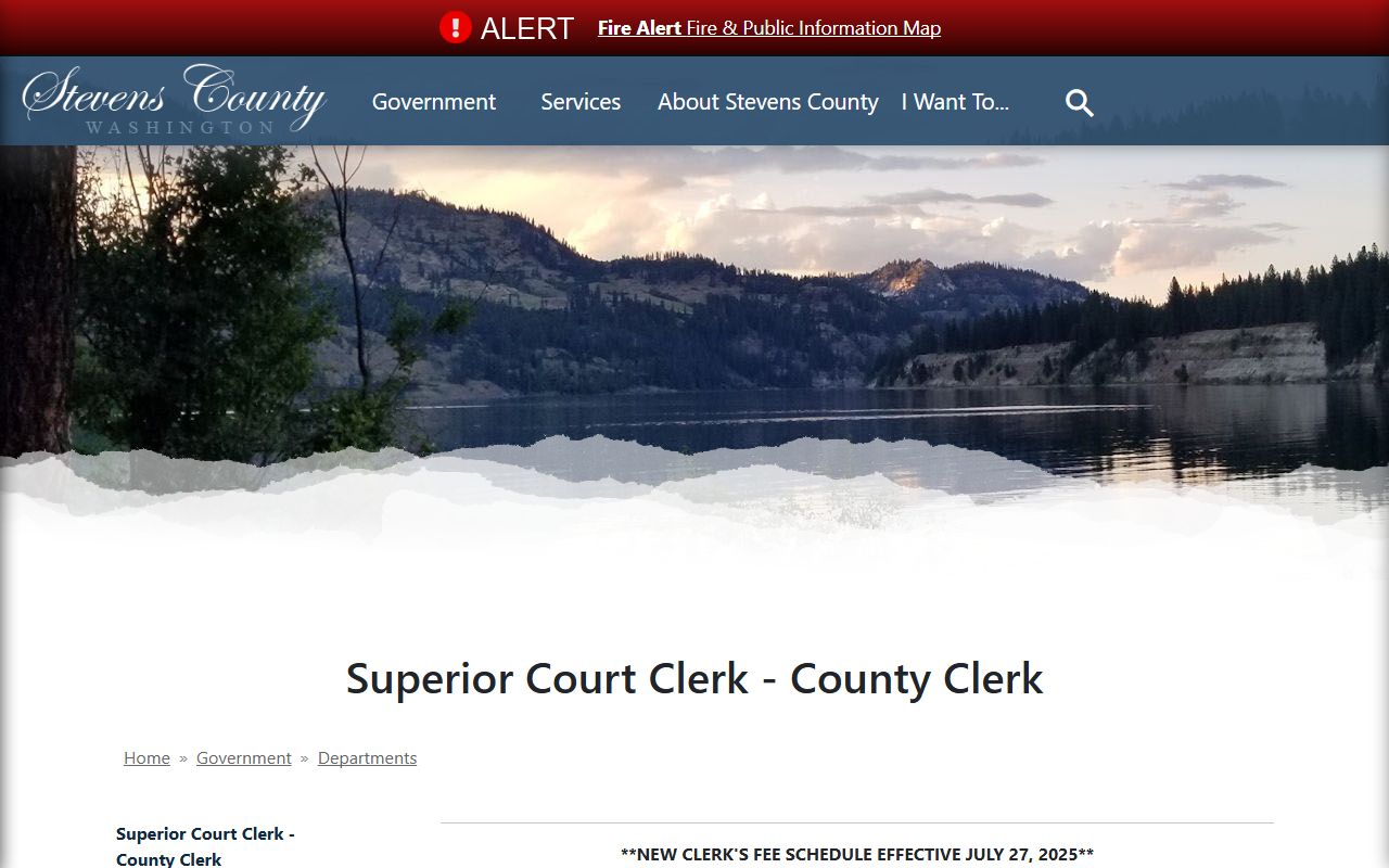 Stevens County Clerk's Office superior court records access page for background check searches