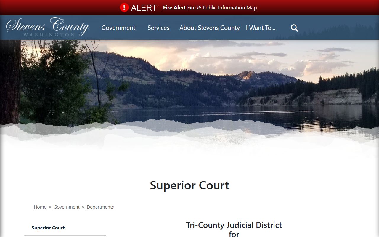 Stevens County Superior Court page showing background check and court records information