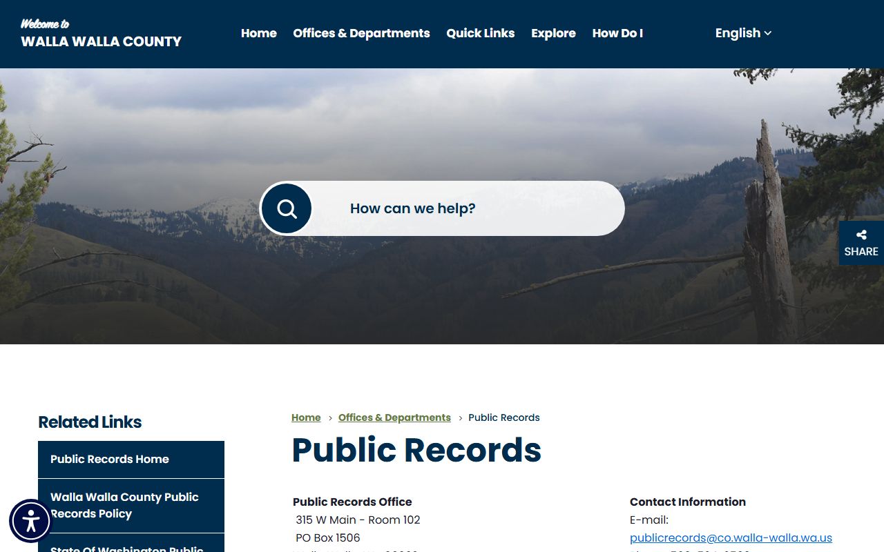 Walla Walla County government public records portal for background check document requests