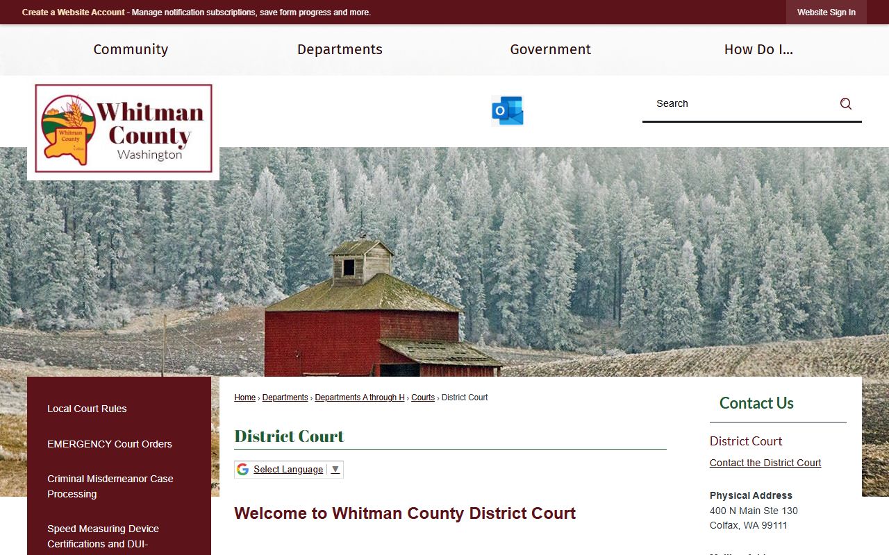Whitman County District Court records request page for background check searches