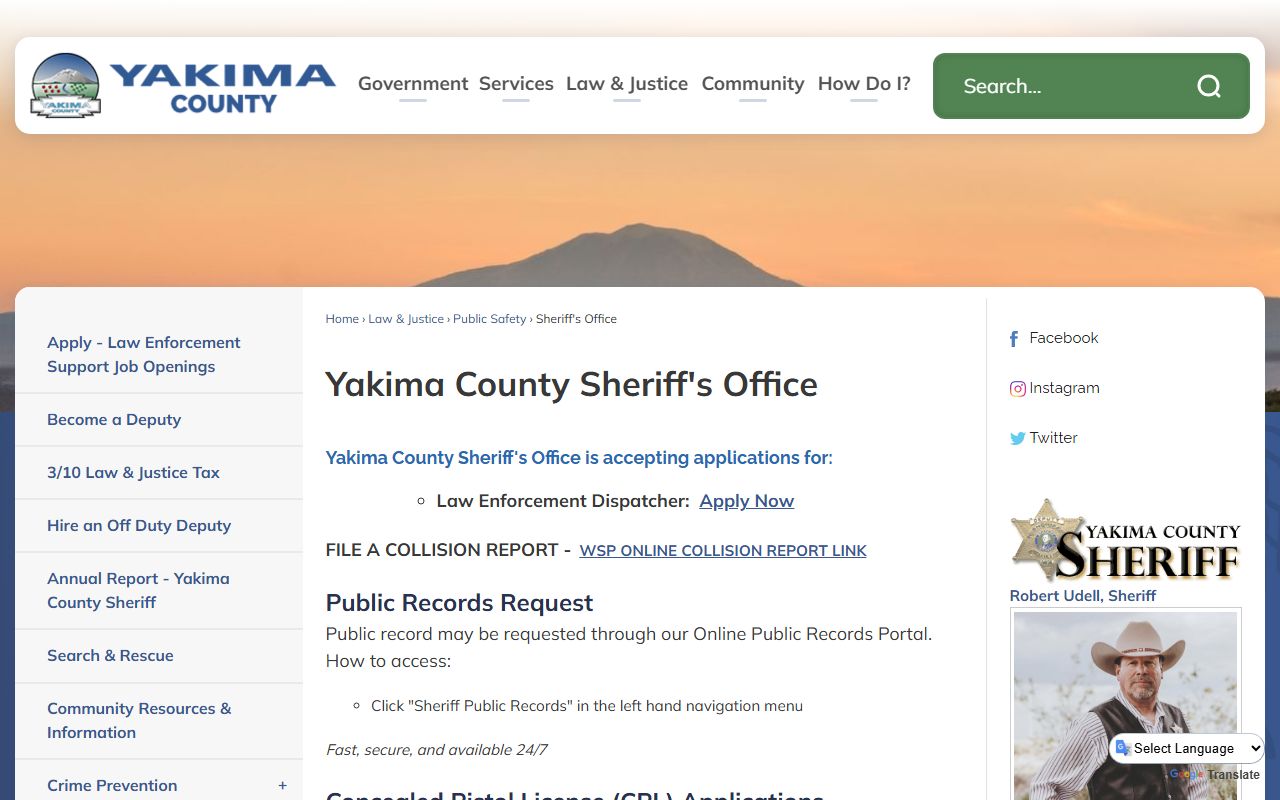 Yakima County Sheriff's Office background check and public records