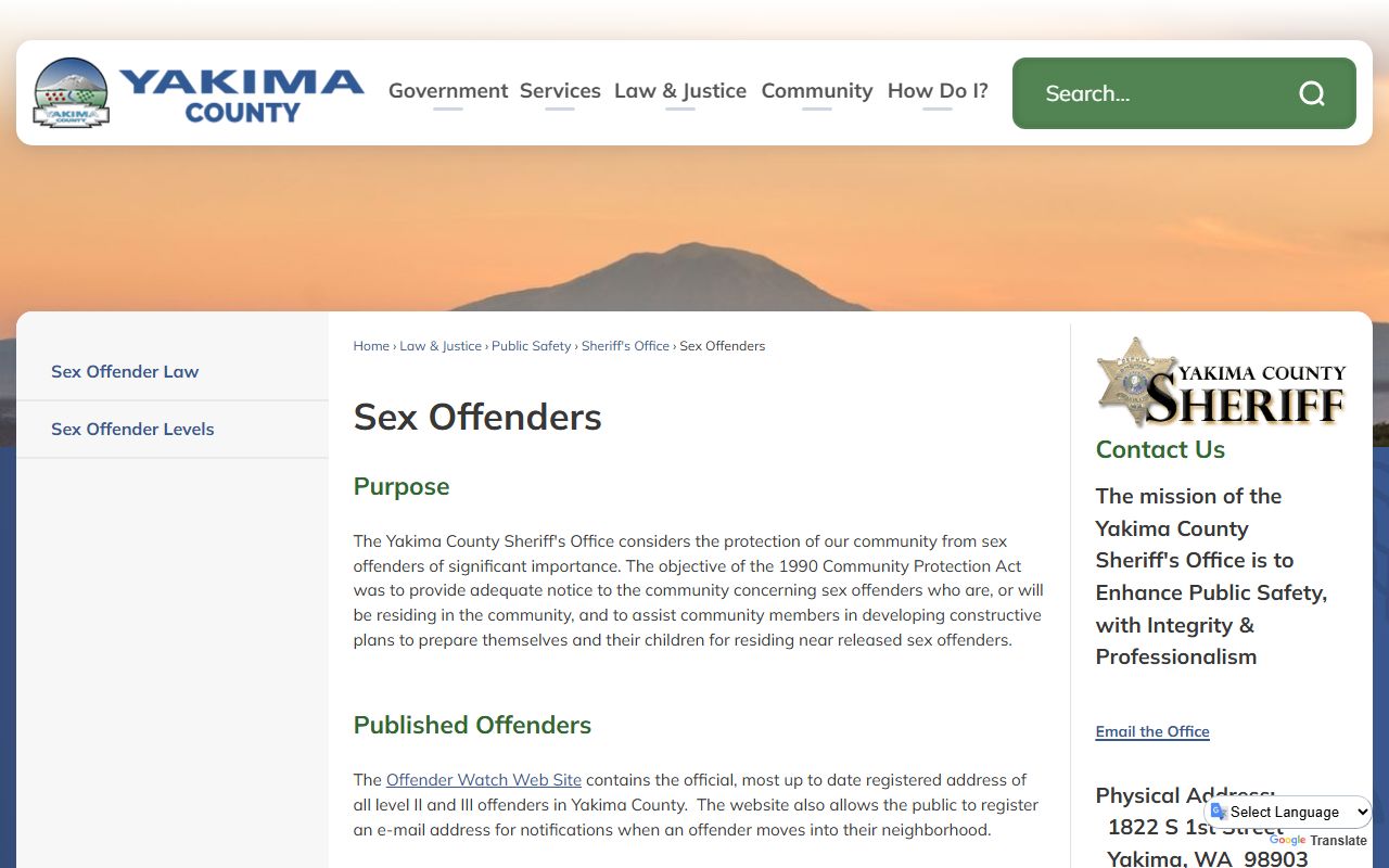 Yakima County sex offender registry and notification system