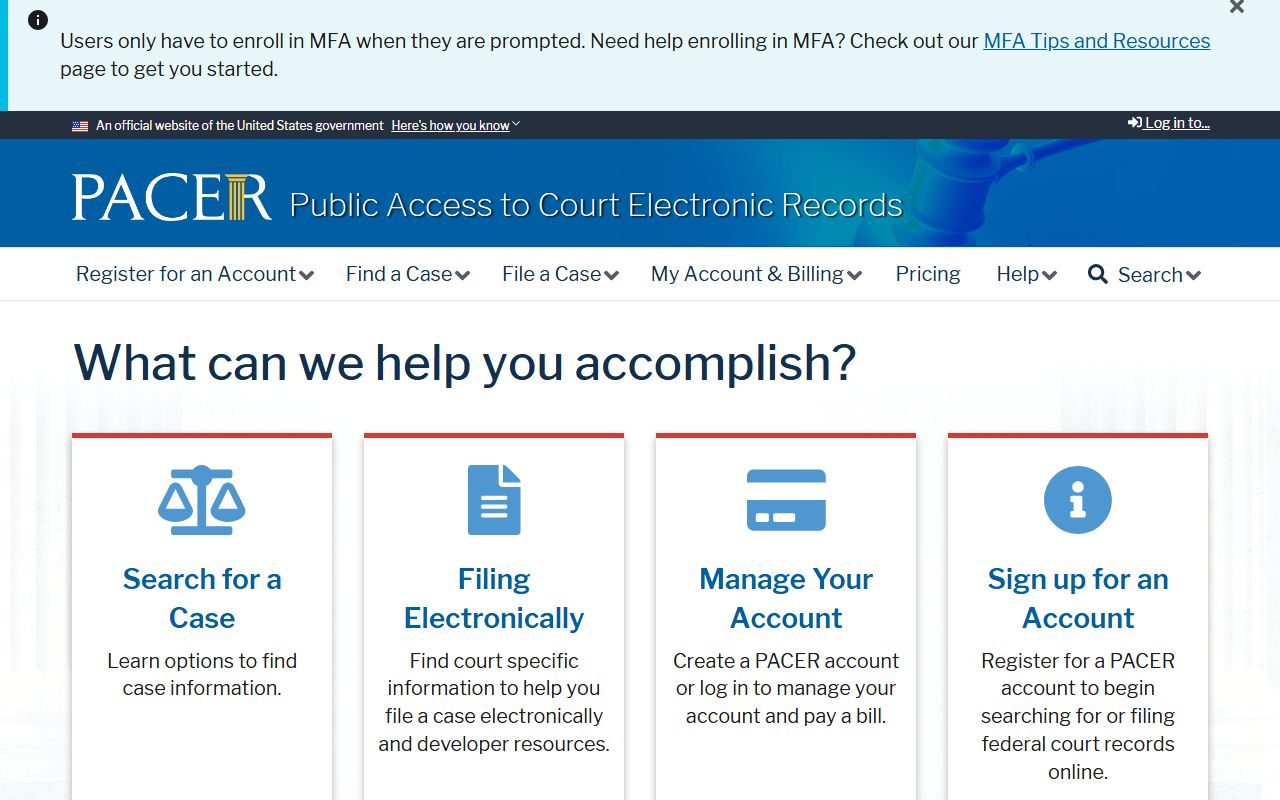 PACER federal court records access for Washington background check research