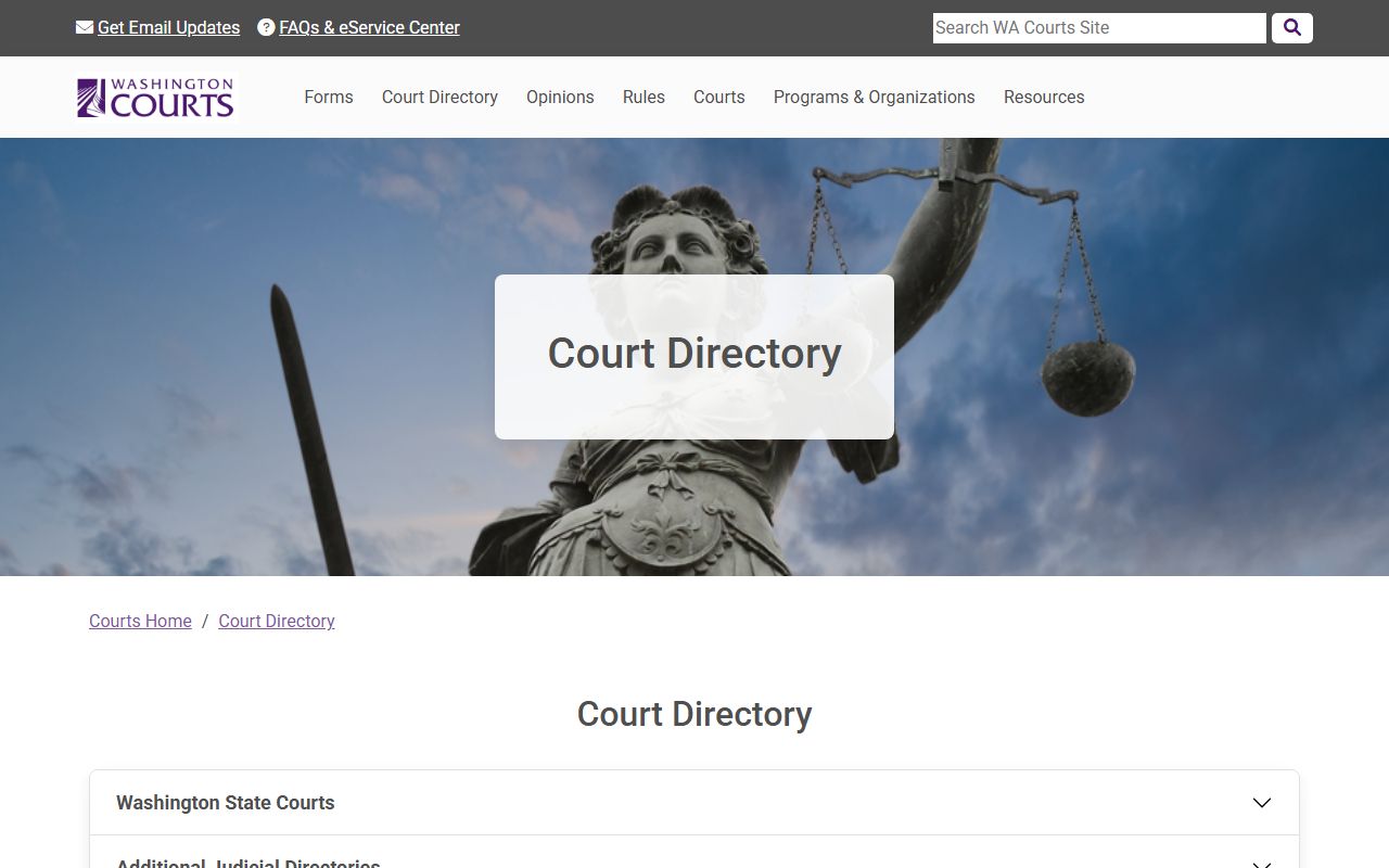 Washington State Courts directory for finding court contact information